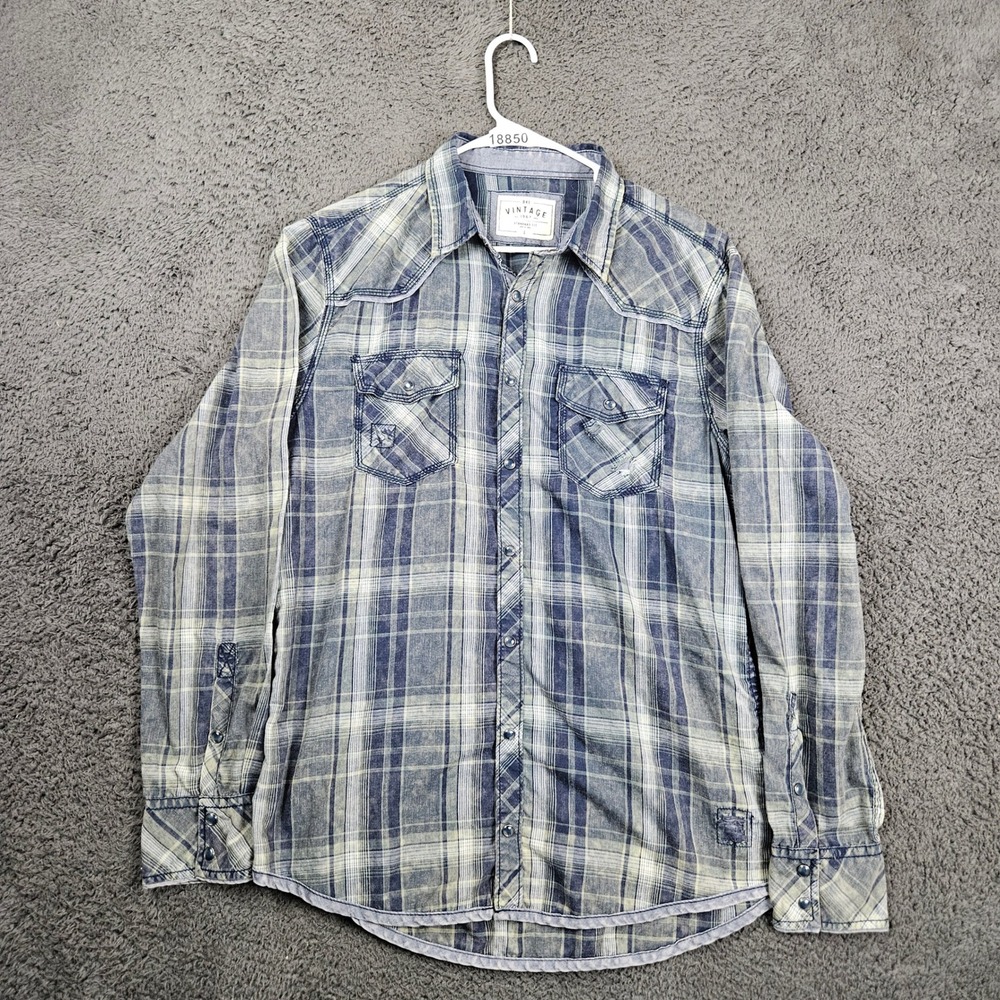 BKE Vintage Mens Large Long Sleeve Plaid Button Up Shirt‎ Blue Green